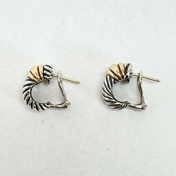 David Yurman .925/14K Gold Cable Shrimp Earrings - Picture 3 of 8